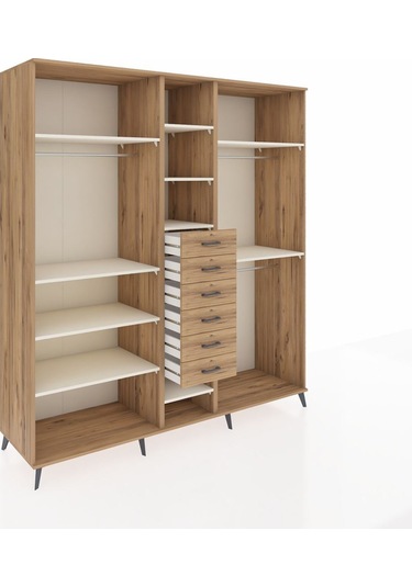 Kronos Dolap 10 Raflı 6 Çekmeceli 3 Askılı 220x59x243 Çam-aytaşı/çam Aytası/atlas Çam