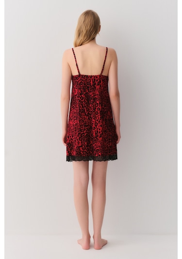 Suwen Splendid Gecelik Sh2623361395 Kırmızı Desenli