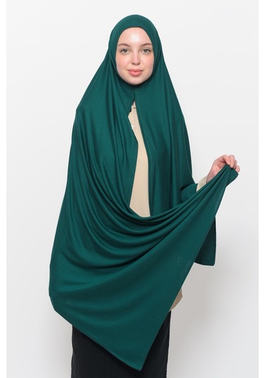 Hazır Pratik Geçmeli Lüks Düz Penye Şal Çapraz Hizalı Yeşil