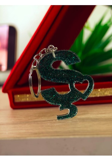 Harfli Anahtarlık Epoksi Kişiye Özel Yapım El Yapımı Harf Anahtarlık Kalp Model Özel Tasarım Hediyelik Ürün Kalp Desenli Simli Anahtarlık Beyaz - Turuncu