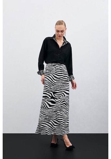 Sateen Zebra Desen Etek - Siyah-135451 Siyah