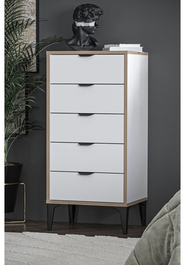 Sarmobi Arden 5 Çekmeceli Şifonyer , Çamaşırlık Beyaz