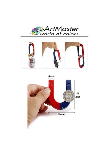 U Şekilli Mıknatıs 4 Adet Deney Malzemesi Kırmızı Mavi Boyalı Mıknatıs Okul Projeleri İçin U Şekilli At Nalı Mıknatıs