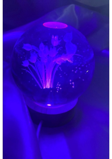 3d Led Işık Cam Küre Gece Lambası Lale Büyük Boy 8cm Çok Renkk