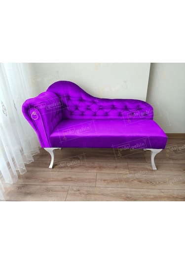 Dekoratif Bihter Koltuk Josefin Puf 120 Cm Beyaz Ayak Lila