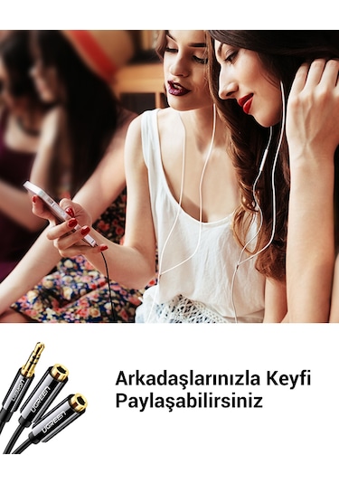 Ugreen 3.5mm 2'li Aux Kulaklık Çoklayıcı, Siyah, 20816
