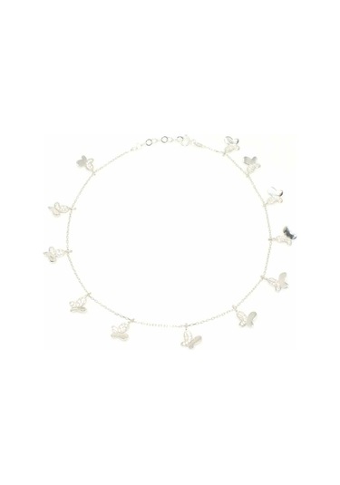 Nusret 925 Ayar Gümüş 12 Kelebekli Halhal, Beyaz - Beyaz Taş Gümüş