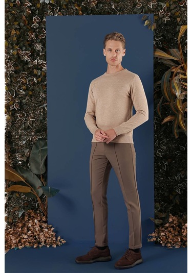 Tr 858 Slim Fit Bej Klasik Triko Bej