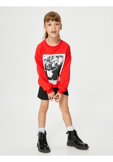 Koton Atatürk Baskılı Sweatshirt Uzun Kollu Bisiklet Yaka Şardonlu Kırmızı 4wkg10179ak 4WKG10179AK401 Kırmızı