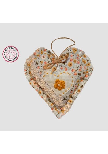 Uretti - Gamze 4416 - El Yapımı Kalpli İnci Dantelli Lavanta Tanecikli Kese 16cm - Açık Yeşil