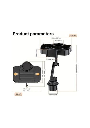 Xuweiwei Black Ekstra Büyük Alanlı Yükseltilmiş Katlanır Araç Tepsisi Cep Telefonu Tutucu