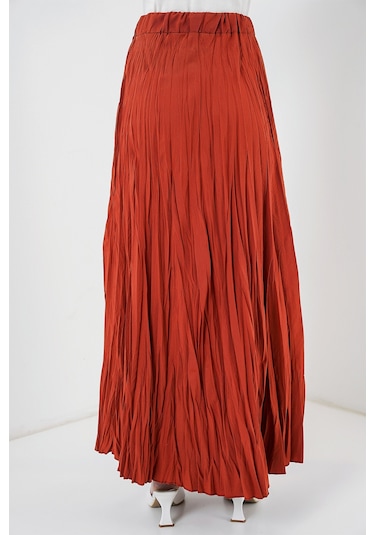 Kadın Uzun Kırışık Etek 8042 - Kiremit Kiremit