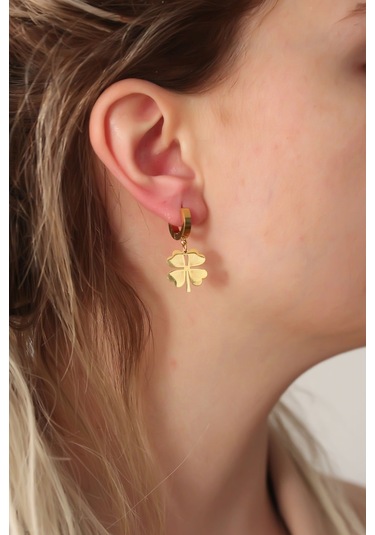 Zarif Kadın İçin Golden Çelik Yapım Yonca Stil Küpe Gri