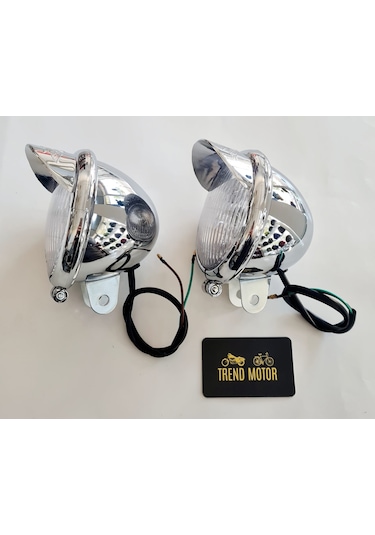 Sis Farı Takım Şapkalı Nikel - Motosiklet Chopper Mct