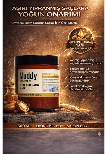 Muddy B-Tox & Keratin Onarıcı Saç Bakım Maskesi 500 ML