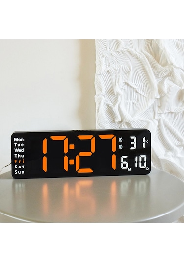 Suntek Modern Takvim Göstergeli Ayarlanabilir Parlaklık Dijital Duvar Saati Turuncu