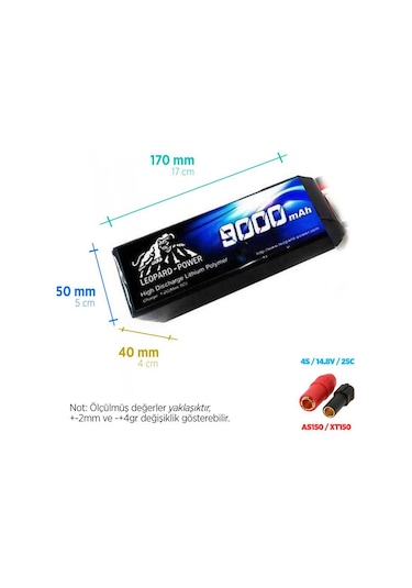 Leopard Power 9000 mAh 14.8V 4S 25C Lityum Polimer Lipo Batarya Pil