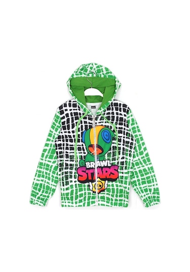 Brawl Stars Leon Baskılı Erkek Çocuk Kapüşonlu Ceket Yeşil