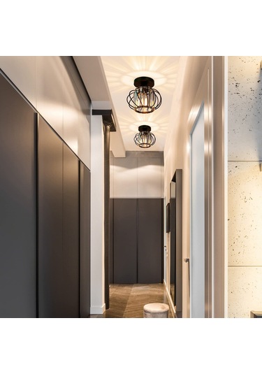 Neevoyu Kara Metal Ve Kristal Yüzeyli Modern Antik Tavan Lambası - Yarı Gömülü, 60w Maksimum, E26/e27 Uyumlu, Zirve Dekorasyon Için Siyah