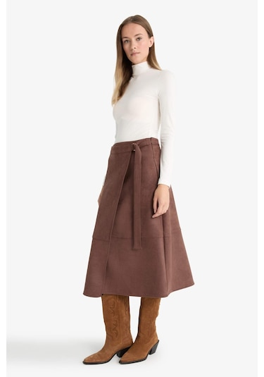 Defacto Wrap Süet Midi Etek G1109ax25aubn539 Kahve