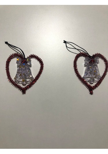 2 Li Kırmızı Kalpli Yılbaşı Çam Ağacı Süsü