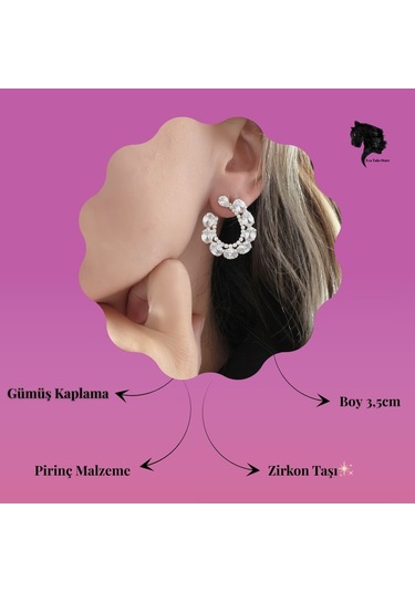 Çiçek Model Zirkon Taşlı Abiye Gümüş Renk Küpe Gümüş