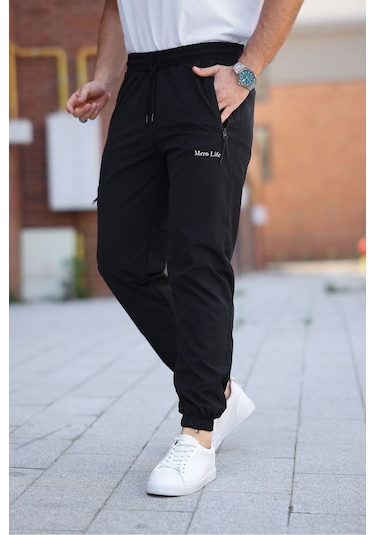 Erkek Siyah Eşofman Altı Kaliteli Paraşüt Kumaş Siyah