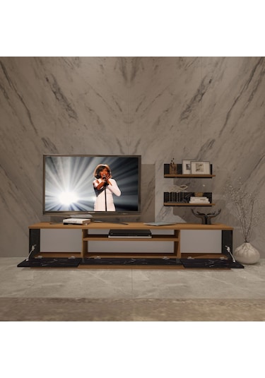 Decoraktiv Trendstyle 4s Slm Tv Ünitesi Tv Sehpası Ceviz - Siyah Mermer