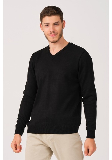 V0036 Dewberry Erkek V-neck Kazak-siyah Siyah