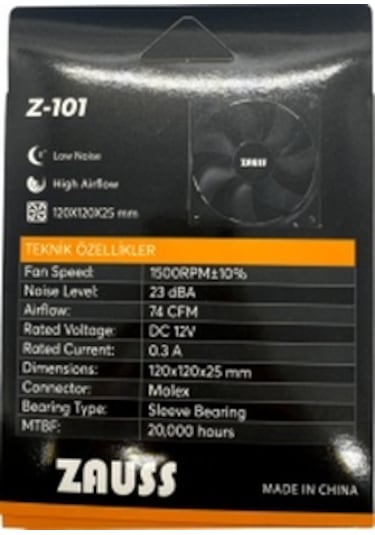 Z-101 Ultra Sessiz 12cm Kare Kasa Fanı Molex Fan 0.3A 1600RPM