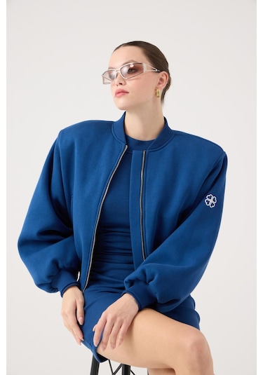 Holly Lolly Crop Kesim Vatkalı Parker Bomber Ceket Mavi