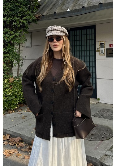 Kahverengi Çift Cepli Hırka - 04622 Kahverengi