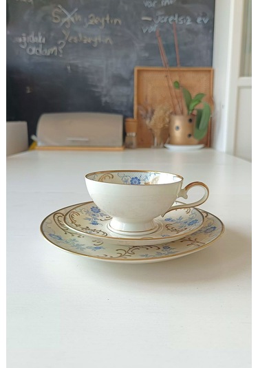 12401 Vintage Çay Fincanı Seti 3 Parça Mavi