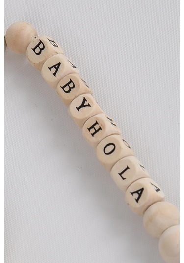 Ahşap Organik Emzik Askısı Babyhola Yazılı Beyaz - Mavi