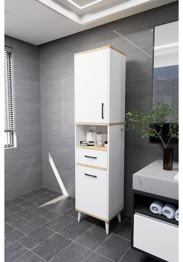 Lula Çok Amaçlı Dolap Banyo Dolabı Kirli Çamaşır Sepeti Dolabı Beyaz Beyaz