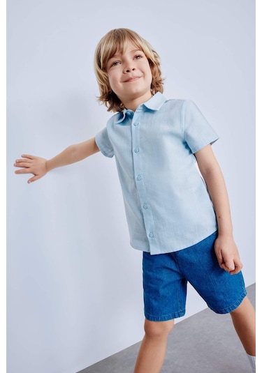 DeFacto Erkek Bebek Flamlı Poplin Kısa Kollu Gömlek E7749A525SMBE343 Mavi