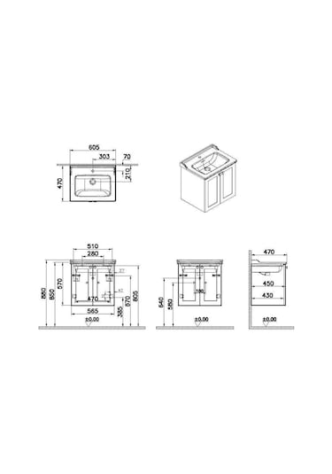 VitrA Root Classic 68701 Lavabo Dolabı Kapaklı Mat Beyaz 60 CM Mat Beyaz