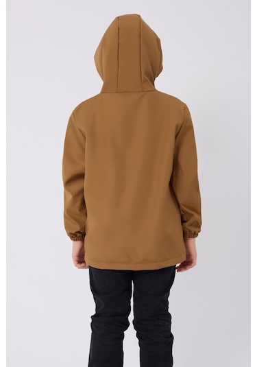 Erkek Çocuk Taba İçi Astarlı Su Ve Rüzgar Geçirmez Kapüşonlu Çift Fermuarlı Cepli Mont Taba