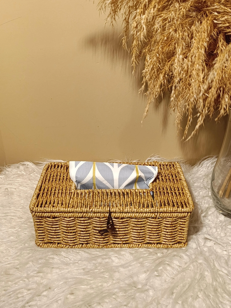 Hasır Rattan Kapaklı Dikdörtgen Organizer / Peçetelik Diğer