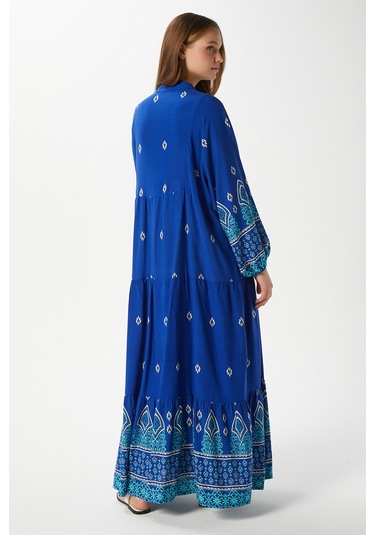 Modest Kadın Andrea Mavi %100 Viskon Maksi Boy Yazlık Elbise Çok Renkli