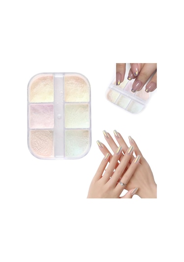 Nail Art Tırnak Süsleme İnci Tozu 6lı Set Ayna Tozu