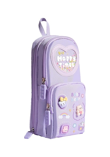 Ally Kawaii Büyük Kapasiteli Tuval Kalem Çantası Kızlar İçin Kılıf Tutucu Kutusu - Mor Mor