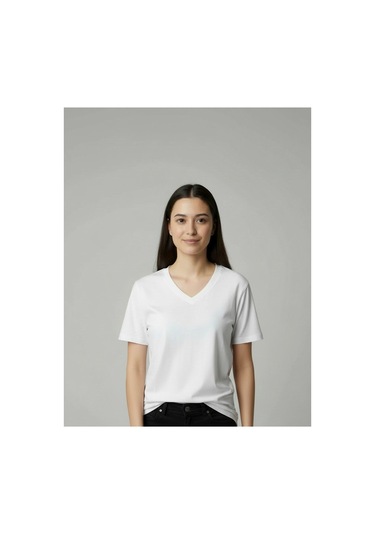 Lyvean V Yaka Regular Kısa Kollu Tshirt Beyaz