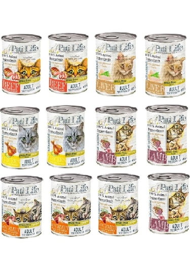 Pati Life Karışık Konserve Yetişkin Kedi Maması 12 x 415 G
