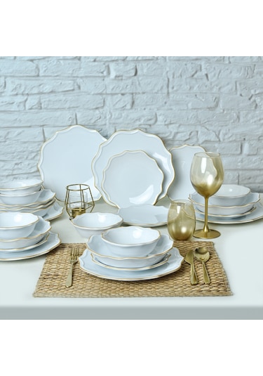 Keramika Beyaz Gold Fileli Romeo Yemek Takımı 24 Parça 6 Kişilik