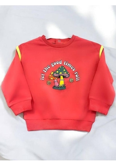 Zekids Kız Bebek Good Times Yazılı Mantar Baskılı Sweat-14459 Pembe