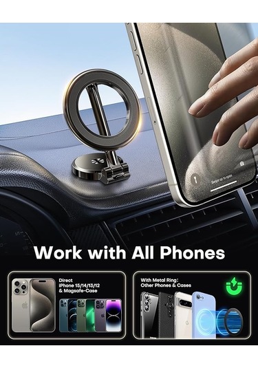Metal Katlanır Magsafe Mıknatıslı 360 Dönen Araç Telefon Tutucu