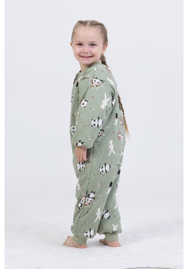 Kız Erkek Çocuk Kalın Elyaf Dolgulu 2.5 Tog Desenli Uyku Tulumu-yeşil Yeşil