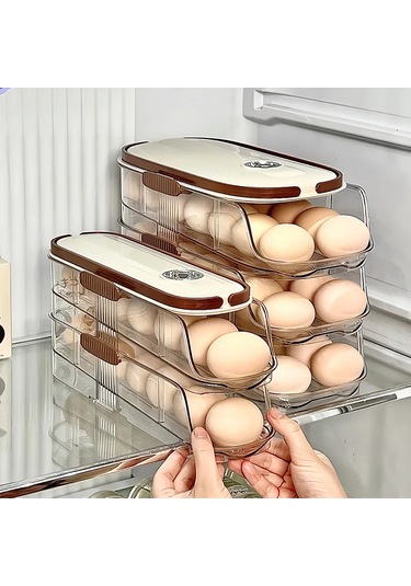 Ev Çok Katmanlı Otomatik Haddeleme Yumurta Saklama Kutusu Mutfak Ekru