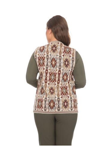 Uludağ Triko Kadın Kilim Desen Yelek / Taş